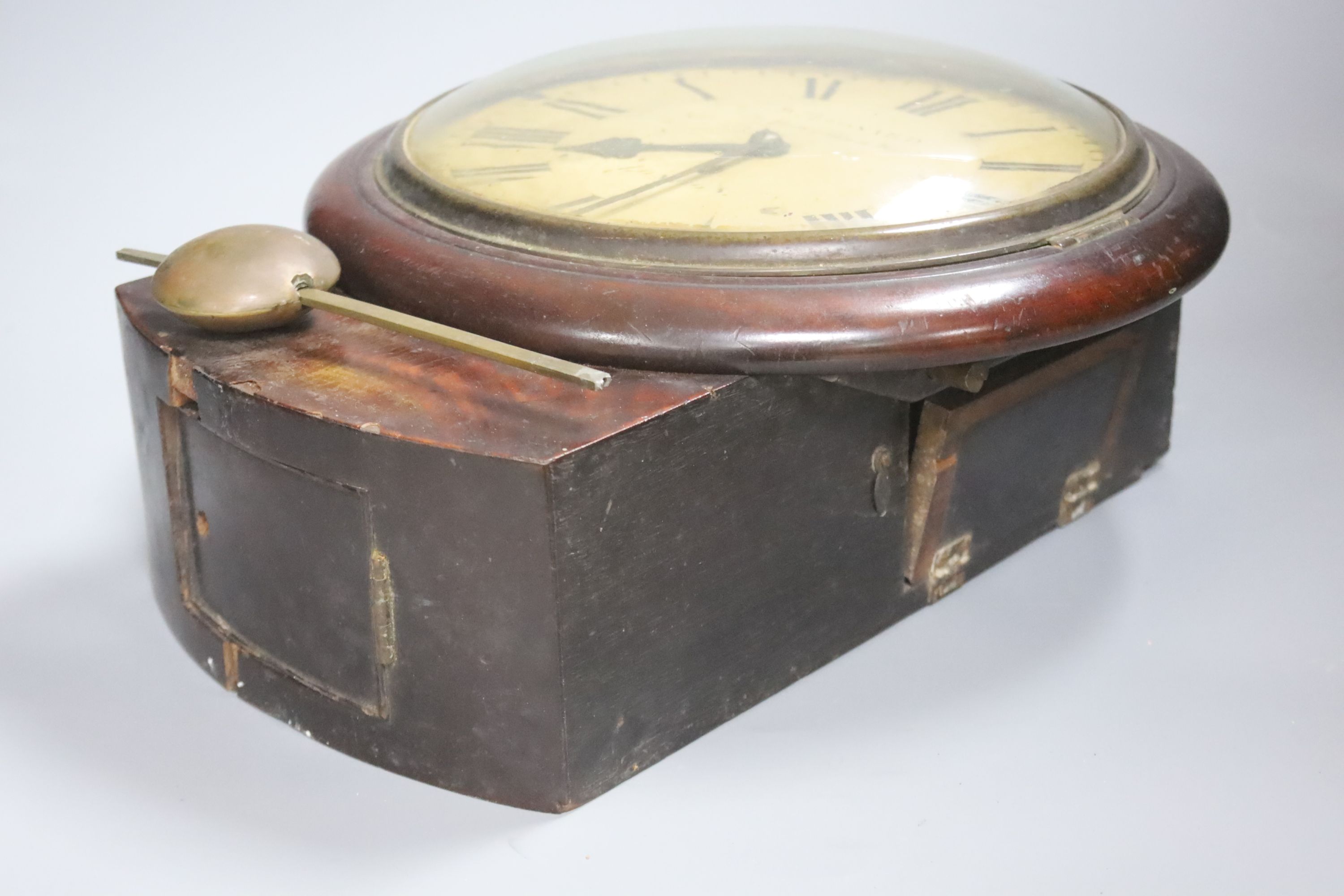 William Leonard, 50 Tabernacle Walk, London. A 19th century mahogany drop dial fusee wall timepiece, length 32cm